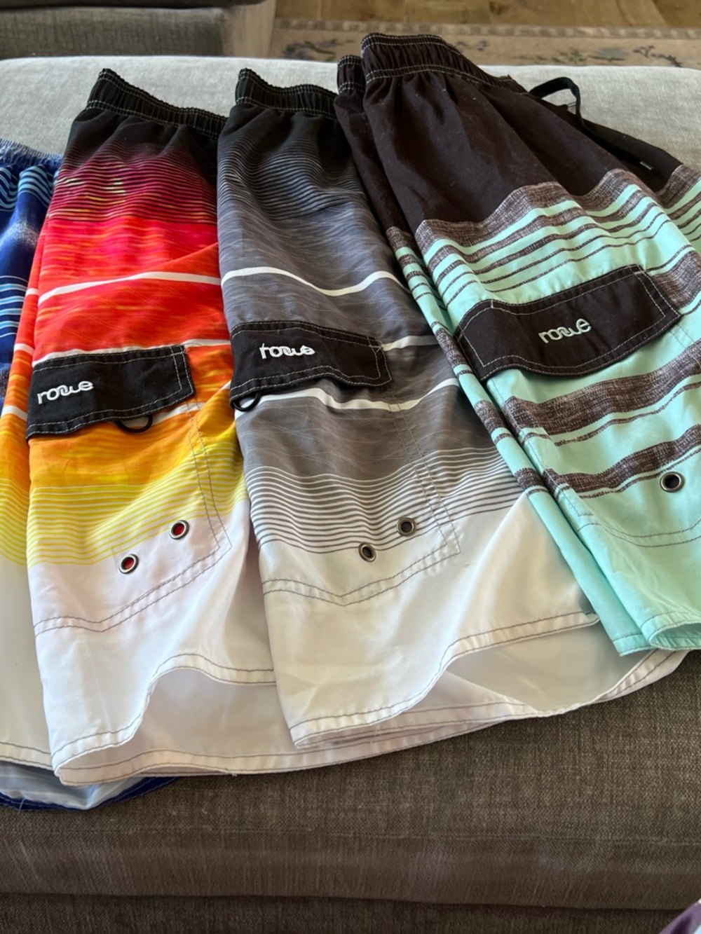 Rogue Men's Striped Swim Board Shorts - Black, Gray, Mint